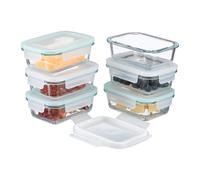 Relaxdays Fiambreras cristal con tapa set blanco,transparente,turquesa