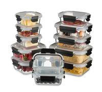 Relaxdays Set de 12 fiambreras de cristal con tapa negro,transparente