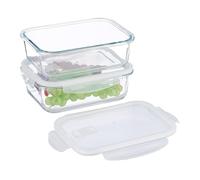 Relaxdays Fiambreras de Cristal con Tapa, Set de 2, 1520 ml, Recipientes Herméticos, Cierre de Plástico, Transparente