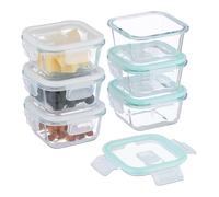 Relaxdays Fiambreras cristal con tapa set blanco,transparente,turquesa