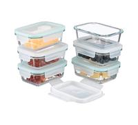 Relaxdays Fiambreras de Cristal con Tapa, Set de 6, 370 ml, Recipientes Herméticos, Cierre de Plástico, Transparente