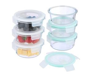 Relaxdays Fiambreras de Cristal con Tapa, Set de 6, 400 ml, Recipientes Herméticos, Cierre de Plástico, Transparente