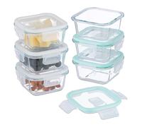 Relaxdays Fiambreras de Cristal con Tapa, Set de 6, 520 ml, Recipientes Herméticos, Cierre de Plástico, Transparente