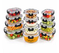 Relaxdays Fiambreras de Cristal Herméticas Set de 12, Transparente | Recipientes de Borosilicato para Horno y Congelador con Clic