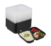 Relaxdays Fiambreras Plástico, Set de 24, 3 Compartimentos, Aptas Microondas, Reutilizables, Cajas para Meal Prep, Negro
