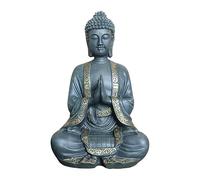 Relaxdays Figura Buda Rezando 38 cm, Estatua jardín Vintage Resistente a Intemperie y heladas, Bronce Dorado
