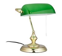 Relaxdays Flexo de Escritorio, Lámpara Banquero, Estilo Vintage, Latón, 31 x 22,5 x 18,5 cm, Metal-Cristal, Verde