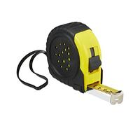 Relaxdays Flexómetro 10 m, Cinta Métrica en cm y pulgadas, Clip para Cinturón, Metal y Plástico, 1 Ud., Negro y Amarillo