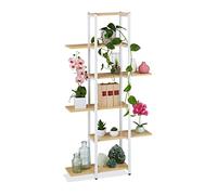 Relaxdays Flores Estantería Metálica Plantas, Escalera Macetas 6 Baldas Interior, Efecto Madera, 150x78x24 cm, Marrón Claro, Acero