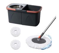 Relaxdays fregona, Cubo 14L con escurridor apilable, 25,5x26x48,5 cm, 2 Cabezales Triangulares de Microfibra, Gris