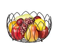 Relaxdays Frutero, Cesta Frutas Decorativa, Redondo, Rejilla Metálica, Diseño de Hojas, 13x27 cm, Huevera, Panera, Negro