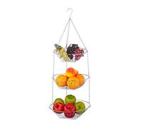 Relaxdays Frutero Colgante, 3 Pisos, Cesta Fruta, Acero, 73 x 28 cm, Plateado