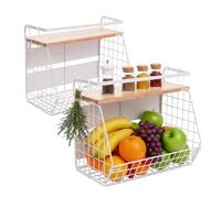 Relaxdays Cesta frutera magnética de pared 2 uds blanco,marrón claro