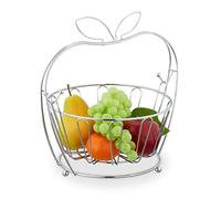 Relaxdays Frutero, Metal, Cesta Extraíble, 28,5 x 28 x 23 cm, Bol de Rejilla Fruta y Verdura, Moderno, Plateado