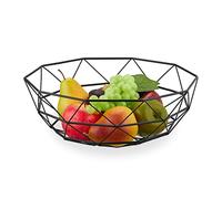 Relaxdays Frutero Metálico, Cesta Frutas Geométrica, 13,5x34,5x34,5 cm, Bol de Rejilla Fruta y Verdura, Moderno, Negro