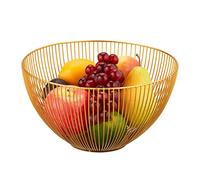 Relaxdays Frutero Metálico, Cesta Frutas Redonda, 14 x 25 cm, Bol de Rejilla para Fruta, Verdura y Pan, Moderno, Dorado