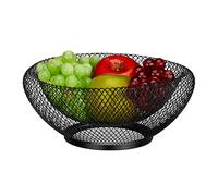 Relaxdays Frutero Metálico, Cesta Frutas Redonda, Doble Pared, 10 x 25 cm, Bol de Rejilla para Fruta y Verdura, Negro