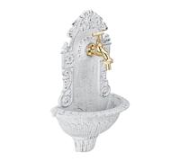 Relaxdays Fuente de Pared Estilo Antiguo con Grifo, Lavabo de jardín, Aluminio Fundido, 40×24,5×13 cm, Blanco