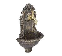 Relaxdays Fuente de Pared Estilo Antiguo con Grifo, Lavabo de jardín, fundición de Aluminio, 40 x 24,5 x 13 cm, Negro