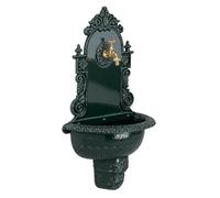 Relaxdays Fuente de Pared XL Estilo Antiguo con Grifo, 75 x 44 x 22 cm | lavabo de jardín, aluminio fundido, verde