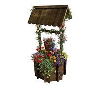 Relaxdays Fuente Decorativa plantable para jardín, con Cubo y manivela, 114 x 56 x 56 cm, Madera, marrón