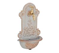 Relaxdays Fuente Jardín Exterior, Nostálgica, Dispensador Agua, Lavabo y Grifo, 36x22x10,5 cm, Hierro Fundido, Oro/Gris