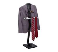 Relaxdays Galán de Noche con Balda Reloj, Mozo Ropa Chaqueta y Pantalón, 112x46x32 cm, Colgador Traje, Negro y Plateado