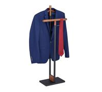 Relaxdays Galán de Noche de Acero y Madera de Haya, para Chaqueta y Pantalón, 112x47x20 cm, Mozo Perchero, Negro/Marrón