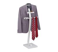 Relaxdays Galán de Noche Moderno Balda, Mozo Ropa Chaqueta y Pantalón, 112x46x32 cm, Colgador Traje, Blanco y Plateado