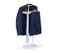 Relaxdays Galán de Noche, Perchero Pie Repisa, Colgador Ropa, Organizador, DM-Metal-Madera, 1 Ud., 102x46x24 cm, Blanco