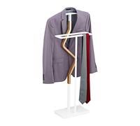 Relaxdays Galán Noche Madera y Metal Zigzag, Traje y Pantalón, Dormitorio, Mozo Ropa, 107 x 48 x 20 cm, Blanco y Natural
