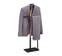 Relaxdays Galán Noche Metal y Efecto Madera, Chaqueta y Pantalón, 107x48x20 cm, Mozo Ropa Dormitorio, Negro y Natural
