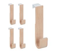 Relaxdays Ganchos de madera para puerta set de 20 blanco,marrón claro