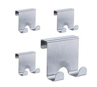Relaxdays Ganchos Dobles Puerta Set 4, Acero Inoxidable, Colgantes, Pasillo, Dormitorio, Baño, 6,5 x 7 x 5 cm, Plateado