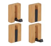 Relaxdays Ganchos Plegables de Pared, Set de 4, Perchas Abatibles, Bambú, Metal, Montar o Pegar, Pasillo, Natural/Negro