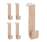 Relaxdays Ganchos Puerta Set 10 Madera y Hierro, Chaquetas, Toallas, Colgadores Pasillo, 13x2,5x6 cm, Blanco y Natural
