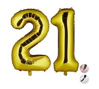 Relaxdays Globos de Cumpleaños Número 21, Aluminio, Dorado, 85-100 cm
