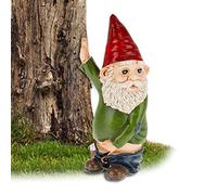 Relaxdays Gnomo de Jardín Haciendo PIS, Resistente Intemperie y Heladas, Figura Enano, Piedra Artificial, Multicolor, Polirresina, 10 x 5 x 4 cm