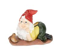 Relaxdays Gnomo Jardín con Gusano, Resistente Intemperie, 14 x 19 x 11 cm, Figura Enano, Piedra Artificial, Multicolor, Polirresina
