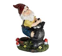Relaxdays Gnomo Jardín Farolillo, Resistente Intemperie y Heladas, 15x7,5x10,5cm, Figura Enano, Piedra Falsa, Multicolor, Polirresina