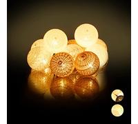 Relaxdays Guirnalda Luces con 10 Bolas LED a Pilas, Algodón-Poliestireno, Blanco-Gris-marrón, 6 cm de diámetro