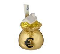 Relaxdays Hucha Bolsa de Dinero, Original, Huchita con Ranura para Billetes y Monedas, 15,5x12x12 cm, Cerámica, Dorado