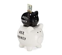 Relaxdays Hucha de Cerdo, His & Her Money, Alcancía Divertida, Regalo para Parejas, Bodas o Aniversarios, Negro y Blanco