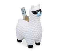 Relaxdays Hucha Llama con Gafas de Sol, Cerámica, Blanco, 15,5 x 11 x 6 cm