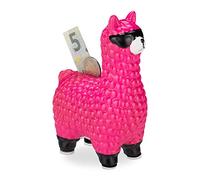 Relaxdays Hucha llama con gafas de sol blanco,fucsia,negro