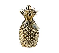 Relaxdays Hucha Piña, diseño moderno para monedas y billetes, cerámica, 24 x 10,5 cm, dorado