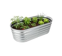 Relaxdays Huerto Elevado de Metal galvanizado para Flores, Plantas y Verduras, 45 x 150 x 60 cm, Ovalado, Plateado