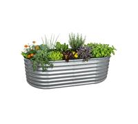Relaxdays Huerto Elevado, Metal galvanizado, Flores, Plantas y Verduras, 60x200x100 cm, Oval, Plateado