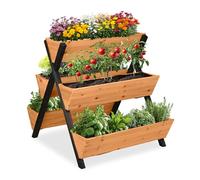 Relaxdays Huerto Urbano Elevado, Madera, 82x75x90 cm, Jardinera Vertical 5 Maceteros, Cama Jardín, Balcón, Naranja/Negro