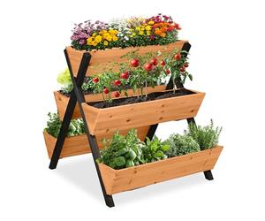 Relaxdays Huerto Urbano Elevado, Madera, 82x75x90 cm, Jardinera Vertical 5 Maceteros, Cama Jardín, Balcón, Naranja/Negro